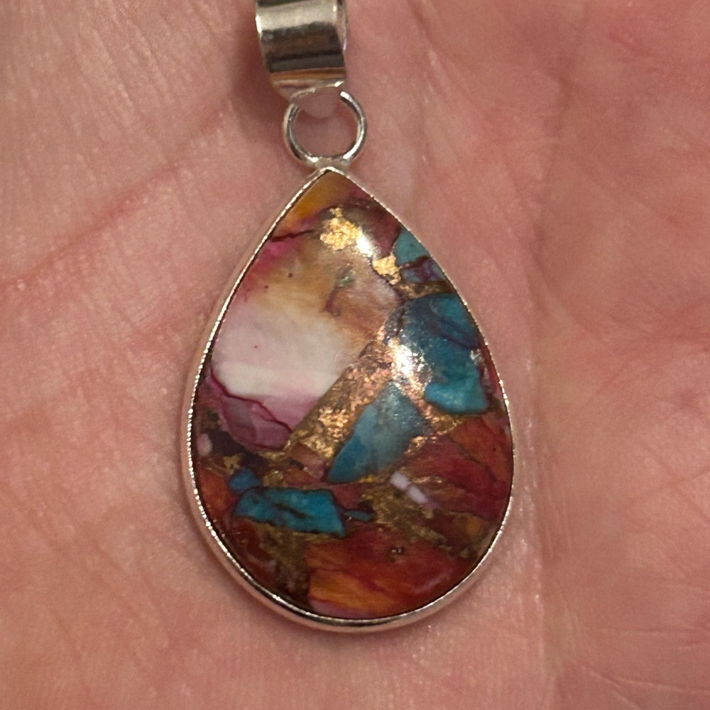 Sterling Silver Pink Spiny Teardrop Pendant